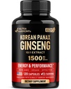 Panax Ginseng 15,000 mg - Red Korean Ginseng Suplemento para Hombre - Extra Strength 10:1 Extract - Energy, Focus, Productivity & Performance - Natural &amp; Vegan - Made in USA - 120 Capsules, 2 Month Supply