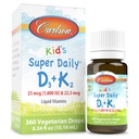 Carlson - Super Daily D3+K2, 25 mcg (1,000 UI) D3 &amp; 22,5 mcg K2, Vitamina D gotas con Vitamina K2, Vitaminas líquidas, 1000 UI Vitamina D3, Corazón &amp; Bone Health, 1-Año de suministro, Desflavorado, 360 gotas