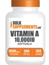 BulkSupplements.com Vitamina A 10000 IU Softgels - como Retinyl Palmitate, Vitamina A Suplemento - para Eye &amp; Immune Support, Gluten Free, 1 Softgel por Serving, 365 Conde (Pack of 1)
