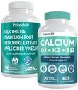 Calcio D3 K2 B12 (1pk) y soporte para el hígado (1pk) Suplemento Bundle - Vitaminas de patentes para el hueso, el corazón, la función del hígado, &amp; soporte inmunológico - No GMO, Vegan, libre de gluten