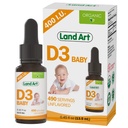 Land Art - Certified Organic Vitamin D3 Drops Baby – 400 IU per Drop – 490 Servings – Supports Bone " Teeth Development – Vitamina D Drops for Infants " Toddlers – GMO-Free - Gluten-Free – 0.45 fl oz