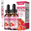 Suplemento de Hierro Líquido para Mujer Hombres &amp; Niños gotas de hierro multivitamina con folato, vitamina C, B6, B12, zinc para la anemia, deficiencia de hierro, constructor de sangre, energía - sabor a fresa natural, Vegan 4 Fl Oz