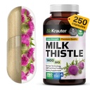 BIO KRAUTER® Milk Thistle Supplement for Liver Cleanse & Detox - Pure Vegan Milk Thistle Extract 1400 mg per Serving Сontains Silymarin - 250 Capsules, 125 Días de Suministro, Non-GMO