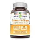 Amazing Formulas Turmeric Curcumin " Ginger with BioPerine Supplement TEN 2250 Mg TEN 90 Veggie Capsules ← Non-GMO TEN Gluten Free TEN Made in USA