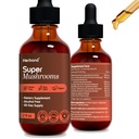 Super Mushrooms 8-in1 - 2 fl oz Liquid Extract - Brain Booster & Immune Support Drops - Reishi, Lion`s Mane, Cordyceps, Chaga, Mitake, Turquía Tails, Shiitake, Agaricus - High Potency - 45-Day Supply
