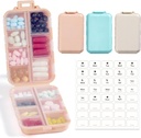 3 Pack, 14 GRIDS Travel Pill Organizer Box with Labels - Travel Medicine Case Kit - Pocket Daily Pharmacy Container - Travel Medication Holder Dispenser for Fish Oil Vitamin Storage
