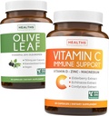 Guardar $4 (12% de descuento) - Herbal Immune Bundle - Oliva Leaf Extracto (No-GMO) Super Fuerza: 20% Oleuropein 750mg caps y Immune Support - Vitamina C con Zinc, Vitamina D, Elderberry &amp; Echinacea (No-GMO)
