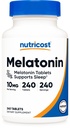 Nutricost Melatonin 10mg, 240 Tablets - 10mg Por Serving, Non-GMO, Gluten Free
