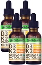 (4 Pack) Vitamina Orgánica D3 K2 gotas con MCT Oil Omega 3, 5000 UI, Maximum Strength Vitamin D Liquid - No Fillers, No GMO Liquid D3 para Absorción de Faster &amp; Immune Support (Vanilla, 4 Fl Oz)