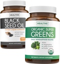 Black Seed Oil &amp; Organic Super Greens (3-Month Supply) Seed & Sprout Bundle of Black Seed Oil (180 Capsules) Cold-Presed Nigella Sativa & Organic Super Greens Powder (180 Tablets) Complete Superfood