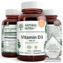 Natural Nutra Supreme Vitamin D3 400 IU Softgels, Ayuda a Boost Immune, Soporte Pulmones Salud, Sunshine Vitamin, Ayuda a mejorar la salud cardiovascular, la fuerza de los huesos y los dientes, libre de gluten, 100 Softgels