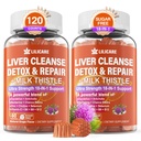 Milk Thistle Liver Detox Gummies, 18-IN-1 Liver Cleanse Detox &amp; Repair Supplement with Berberine, Chicory Root, Turmeric, Artichoke, Dandelion Root, Chanca Piedra, Vitaminas B6 B12-Sugar Gratis,Pack of 2