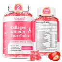 2 Empaquetaduras de colágeno gratis para hombres, péptidos multi colágeno Gummies Tipo I II III V X con biotina Vitamina A B C D E para uñas de piel de pelo, sabor a fresa, 120 Condes