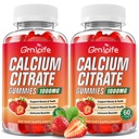 2 Pack Calcium Citrate Gummies, Azúcar Citrato de Calcio Gratuito 1000mg para Muscle Saludable, Absorción Suplementos de Calcio para Adultos &amp; Niños, Fresa, 120 Conde
