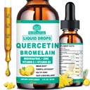 Quercetina con gotas líquidas de bromelaina, 4X más fuerte que las cápsulas " , 7-in-1 Zinc orgánico quercetina 1000mg con bromelaina 500mg Vitamina C D3 Apoyo inmunológico para la salud respiratoria " Antioxidante