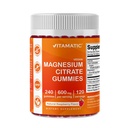 Vitamatic Magnesium Citrate Gummies 600mg por Serving - 240 Vegan Gummies - Natural Raspberry Flavor - High Absorption Magnesium Supplement - Supports Nerve, Bone and Muscle Health