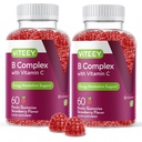Viteey Vitamina B Complejo Gummies con Vitamina C - Energía, Metabolismo & Immune Soporte - B6, B12, Niacina, Ácido Fólico, Biotina, Calcio - Vegan, Libre de gluten - 120 Conde