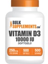 BulkSupplements.com Vitamina D3 10000IU Softgels - Cholecalciferol, D3 Suplemento, Vitamina D 10000 UI - 1 Vitamina D3 Softgel (250 mg de vitamina D) por servicio - 500-Day Supply, 500 Softgels