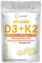 Micro Ingredientes Vitamina D3 1000 UI + K2 MK-7 25 mcg, 300 Softgels viv Virgin Coconut Oil tención 2-in-1 Bone, Immune & Heart Support TEN Easy to Swallow, Non-GMO