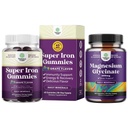 Bundle of Delicious Iron Gummies for Women and Men - Iron Supplement for Women and Men with Vitamin C for Higher Absorption and Pure Magnesium Glycinate 400mg Por Serving for Mood Sleep and Relaxation