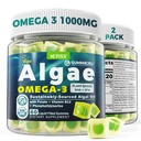 2 Pack Algae Omega 3 Gummies 1000mg, Planta Basada DHA 460mg &amp; EPA 230mg, Omega 3 Fish Oil Alternative for Adults, Plus MethylFolate, Vitamina B12, Phosphatidylserine, No Fishy Taste, Vegan, Sugar Free