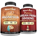Nutrivein Premium Magnesium L-Threonate &amp; Panax Ginseng Supplement Bundle: High-Absorption Magnesium Threonate and Red Ginseng Supplement Pair for Brain, Mood, " Vitality