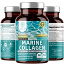 Colágeno Marino Premium Dipeptidos con Ácido Hialurónico, Vitamina C, Theaflavin y Cobre, Suplemento Collagen para Mujeres y Hombres para la Esquía Radiante, Pelo &amp; uñas, Gluten Libre y No GMO, 120 Caps de Veg