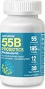 55B Probióticos Premium - 55 Billion CFU, 12 Strains, 185mg Prebiótico - Immune Support, Digestive & Gut Health - Supports Occasional Constipation, Gas &amp; Bloating - 30 Vegan Capsules, 30 Day Supply