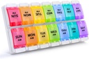 Sukuos AM PM Organizador semanal de píldoras 2 veces al día, gran caja de píldoras diarias Caso 7 día con fácil diseño de botón de empuje, separador de medicamentos para el aceite/suplementos de vitamina/Fish (Rainbow)