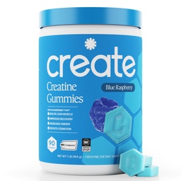 Create Creatine Monohydrate Gummies for Men &amp; Women, Boost Focus, Strength, and Endurance, Anti-Melting Formula, Vegan, Gluten-Free, Non-GMO, 1.5g de Creatine per Gummy (Blue Raspberry, 90 ct)
