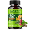 NATURELO Suplemento de hierro vegano con vitamina C y alimentos integrales orgánicos - píldoras suaves de hierro para hombres con deficiencia de hierro incluyendo embarazo, anemia y dietas veganos - 180 mini cápsulas