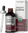 Horbaach Nascent Iodine Drops ← 4 Fl Oz ← Orgánica Liquid Tincture Suplemento Silencio como Potasio Iodide ANTE Vegan, Non-GMO, y Gluten Free