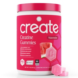 Create Creatine Monohydrate Gummies for Men &amp; Women - Boost Focus, Strength, and Endurance, Anti-Melting Formula, Vegan, Gluten-Free, Non-GMO, 1.5 Gram Creatine per Gummy (Watermelon, 90 ct)