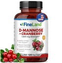 FineLand D-Mannose + Arándano – 1600 mg por Serving – 120 cápsulas veganas – Apoyo a la salud de la tractrinaria y la vejiga – No GMO, libre de gluten, hecho en EE.UU.