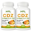 2 Pack, C D Z TENIDO Vitamina C, 1000mg TENIDO Vitamina D3, 125mcg TEN Zinc, 25mg ANTERITO No GMO &amp; Gluten Gratis TEN 240 Servimientos