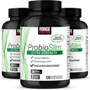 Factor de fuerza ProbioSlim Extra Strength Probiotic Supplement for Women and Men with 30 Billion CFUs and Green Tea Extract for Gut Health Support, Bloating and Gas Relief, 120 Count (Pack of 3)