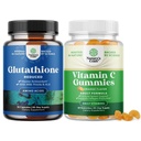 Bundle of Reduced Glutathione Supplement with Milk Thistle - 500 mg per Serving Pure L Glutathione and Chewable Vitamin C Gummies for Adults - Ascorbic Acid Natural Gummy Immune Booster &amp; Cold Remedy