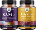 Bundle of Pure SAM E Supplement 150mg - Nootropic Same 150mg Por Serving for Memory & Brain Support and L Lysine 1000mg Free Form - L-Lysine Supplement for Eye Health Lip Care Collagen Synthesis