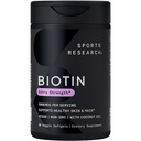Sports Research® Biotin 5,000mcg con aceite de coco orgánico - Biotina (Vitamin B7) para la piel y el cabello saludables* - para mujeres y hombres - Vegan, No GMO, Gluten &amp; Soy-Free - 30 Veggie Softgels