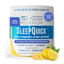 Relaxium Sleep Quick Gummy, Sleep Aid Support, 5 mg Melatonin, Vitamina D-3, Prebiotic &amp; Probiotic Blend, Gluten & Drug Free, Lemon Flavor, 60 Gummies