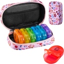 Serfeymi Organizador semanal de píldoras de viaje 2 veces al día AM Upgraded Rainbow Pill Box 7 Day with Portable Zipper Canvas Pill Case, Medicine Organizer for Pills, Vitamins, Fish Oils - Pink 01