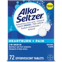 Alka-Seltzer Heartburn + Dolor Efervescente Aspirina + Tabletas de ácido, Rescate rápido de acidez y alivio de la indigestión ácido, Alivio del dolor con aspirina, 72 Ct