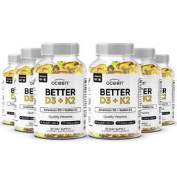 Organics Ocean Better D3 + K2-100% Organic VIT D3 and K2 Supplements with Maximum Bioavailability - Supports Bone Density, Calcium Balance, Immunity & Mood - 6-Pack, 180-Day Supply
