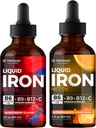 Suplemento de hierro líquido, gotas de hierro, mujeres y hombres, B6, B9, B12, vitamina C, anemia, constructor de sangre, folato, célula de sangre roja, apoyo inmunológico, aceite MCT, citrus, baya mixta