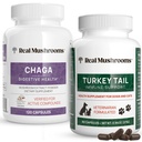 Real Mushrooms Chaga for Humans (120ct) & Turquía Tail for Pets (90ct) - Bundle for Digestive Health and Immunity - Vegan, Non-GMO, Grain-Free, Gluten-Free Mushroom Extract Capsules