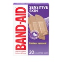 Bandajes adhesivos de marca de banda para piel sensible, bandas de primeros auxilios hipoalergénicos con eliminación sin dolor, permanece en cuando húmedo y adecuado para piel de prono Eczema, estéril, surtido, 20 ct