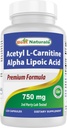 Mejores Naturales Acetyl L-Carnitina y Ácido Alfa Lipoico 750 mg 120 Capsules