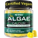 Calcio Gummies for Women + Magneisum Vitamina D3 K2, C, Zinc, Boron, Alga Sostenible (3er Partido Tested) para la Fuerza de Bone, Nerve, Absopción de Calcio, Suplemento de Calcio Libre de Azúcar, Vegan, 60 Condes
