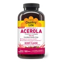 Country Life Acerola Vitamina C Complex, 500mg, Chewable Berry Flavored Wafers, Supports Immune Health, 180 Wafers, Certified Gluten Free by GFCO , Certified Vegan by AVA
