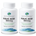 Esplendor de la Tierra Folic Acid 800 mcg Suplemento, apoya la salud del corazón, apoya la salud reproductiva de las mujeres, tablas cubiertas de espuma (800 mcg, 200 Tabletas, Pack de 2)